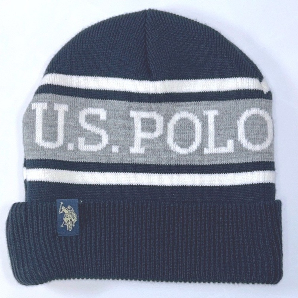 U.S. Polo Assn. Navy Gray Knit Beanie One Size Winter Hat
